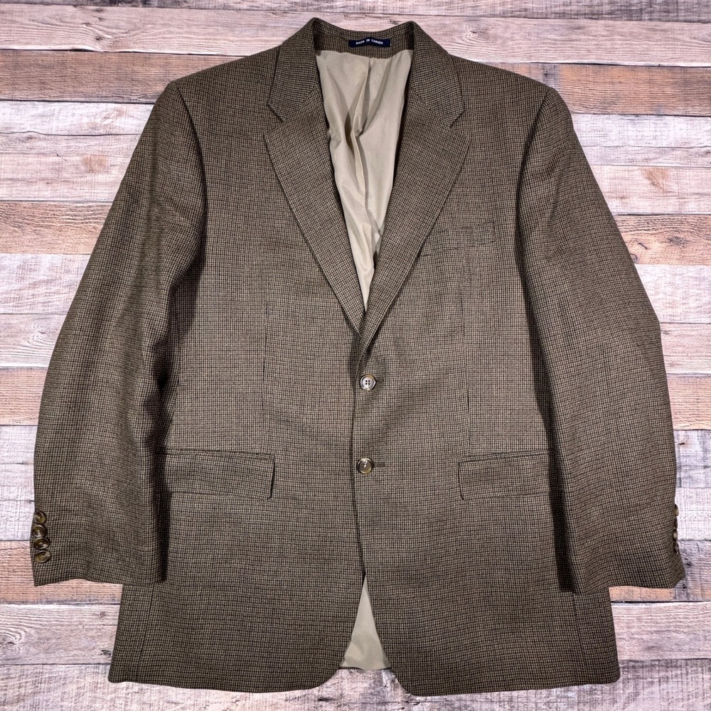 Chaps Mens Blazer Brown Houndstooth Wool Blend 44R Two Button Sport Coat Canada